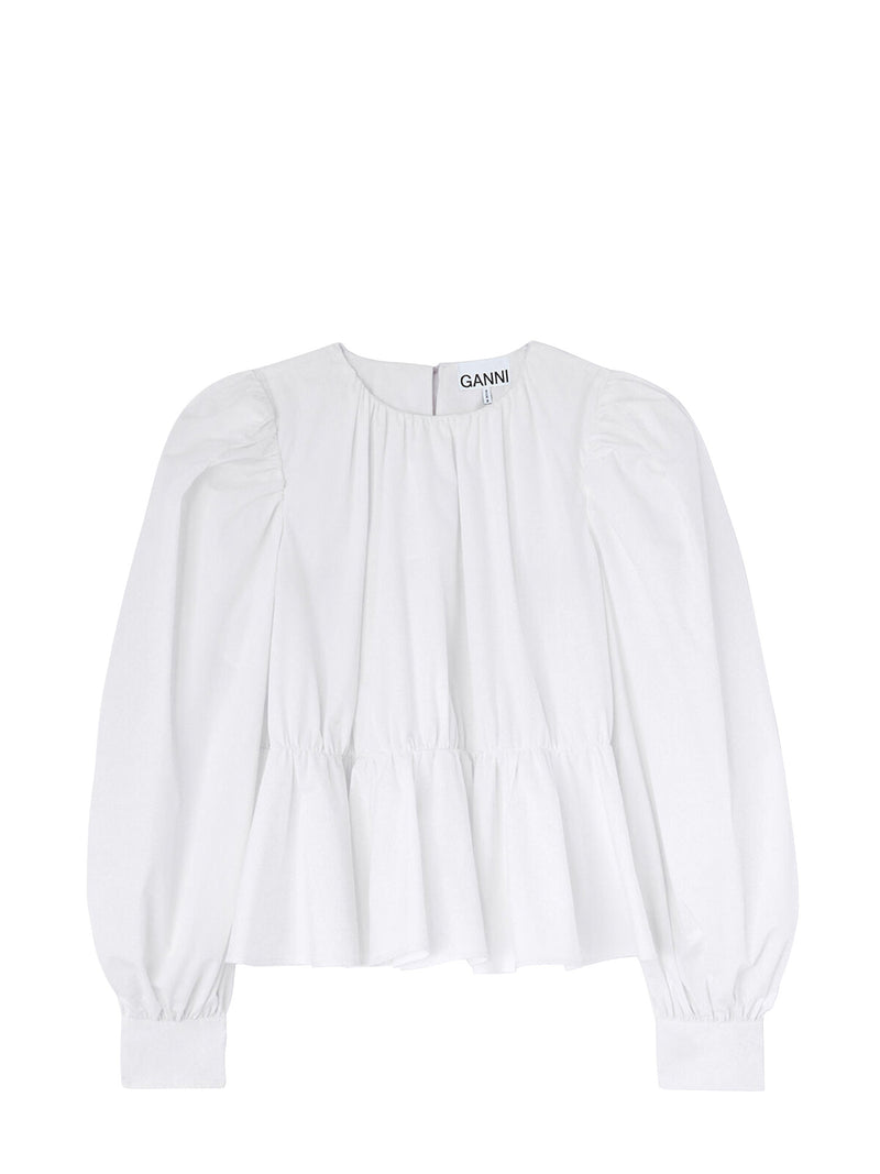 Gathered compact poplin peplum blouse, bright white