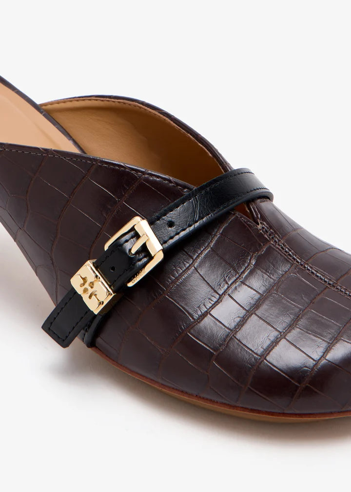 Sue heeled mules, brown croco