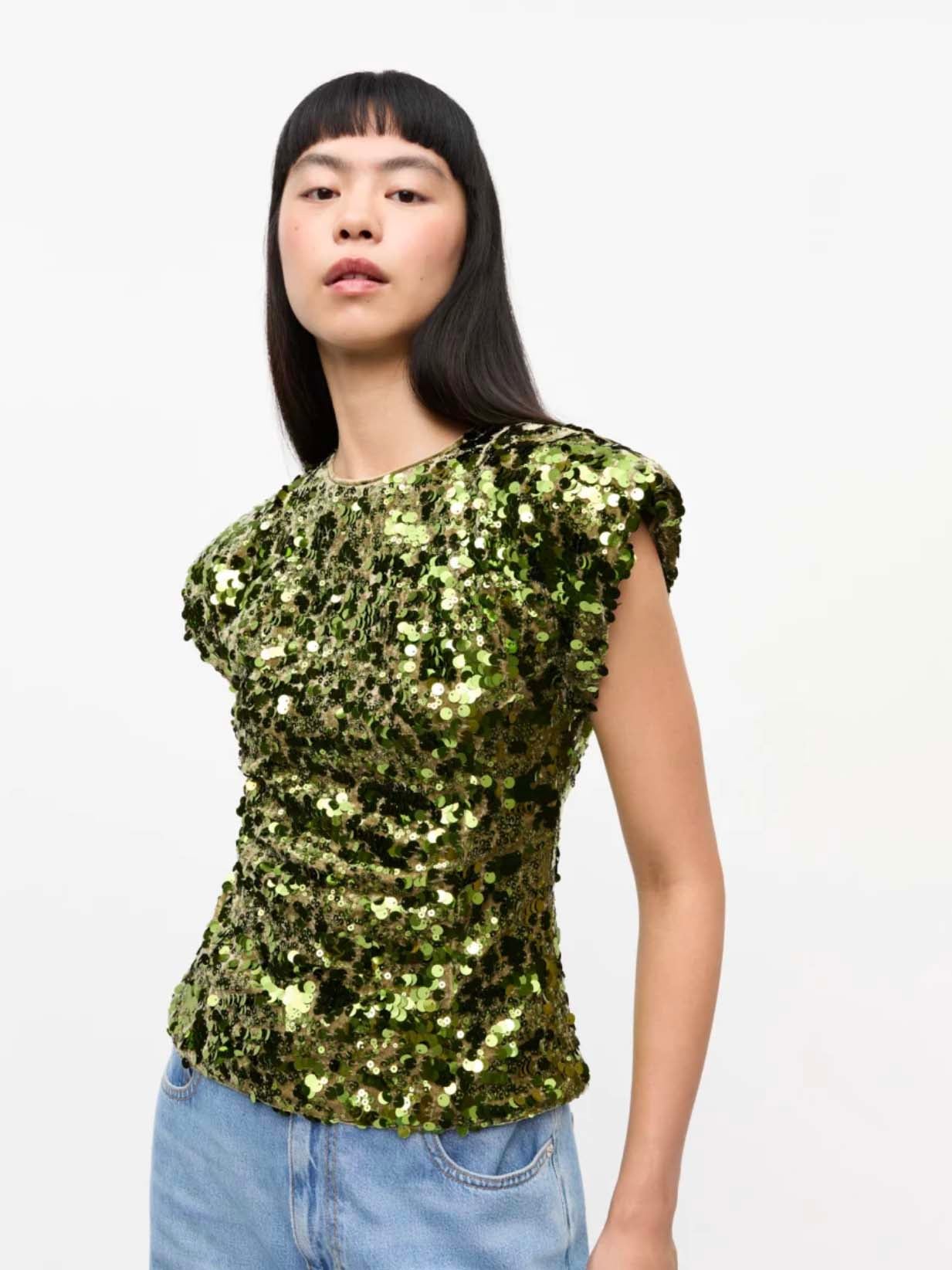Velvet Sequins Blouse, titanite
