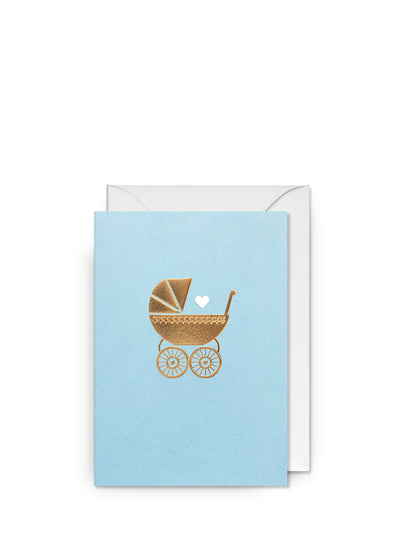 Golden prams pastel blue new baby card