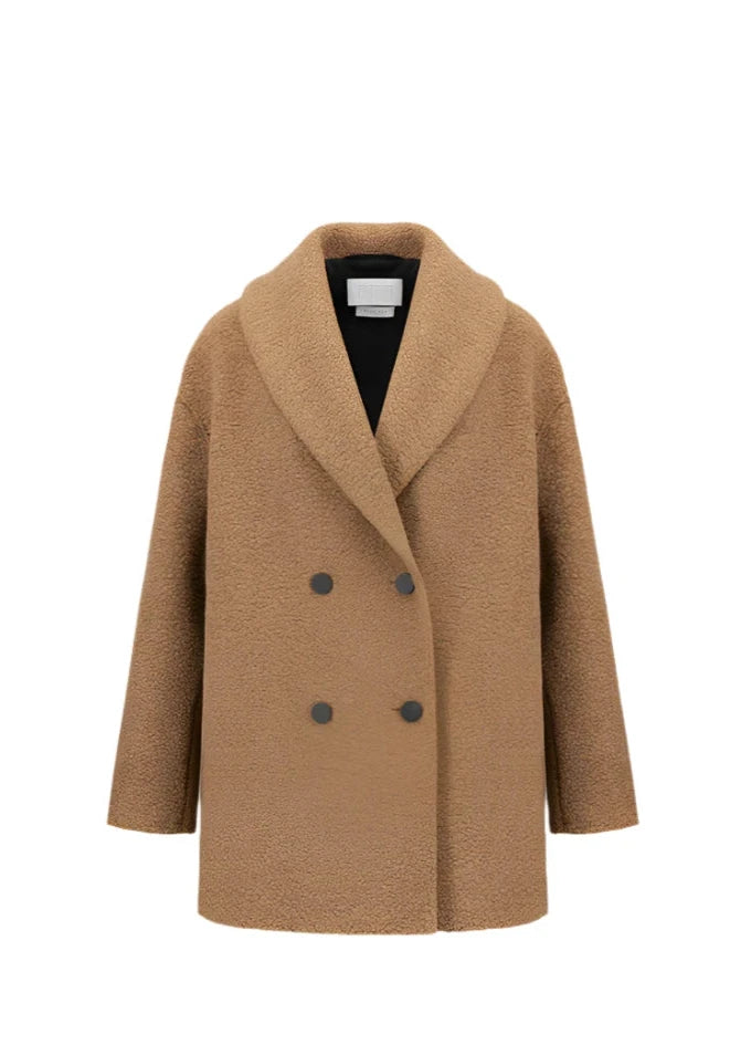 Shawl collar bouclé coat, brown