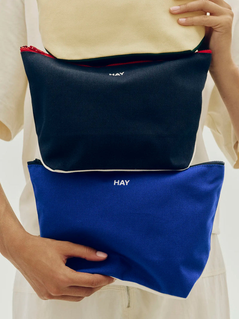 Multi M cotton canvas pouch, electric blue-multi