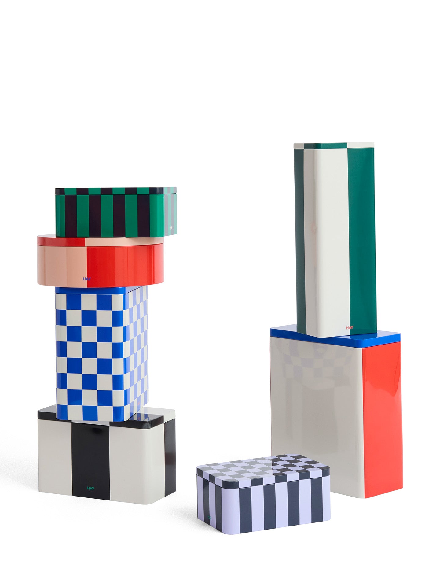 Tin L container, Blue/off-white