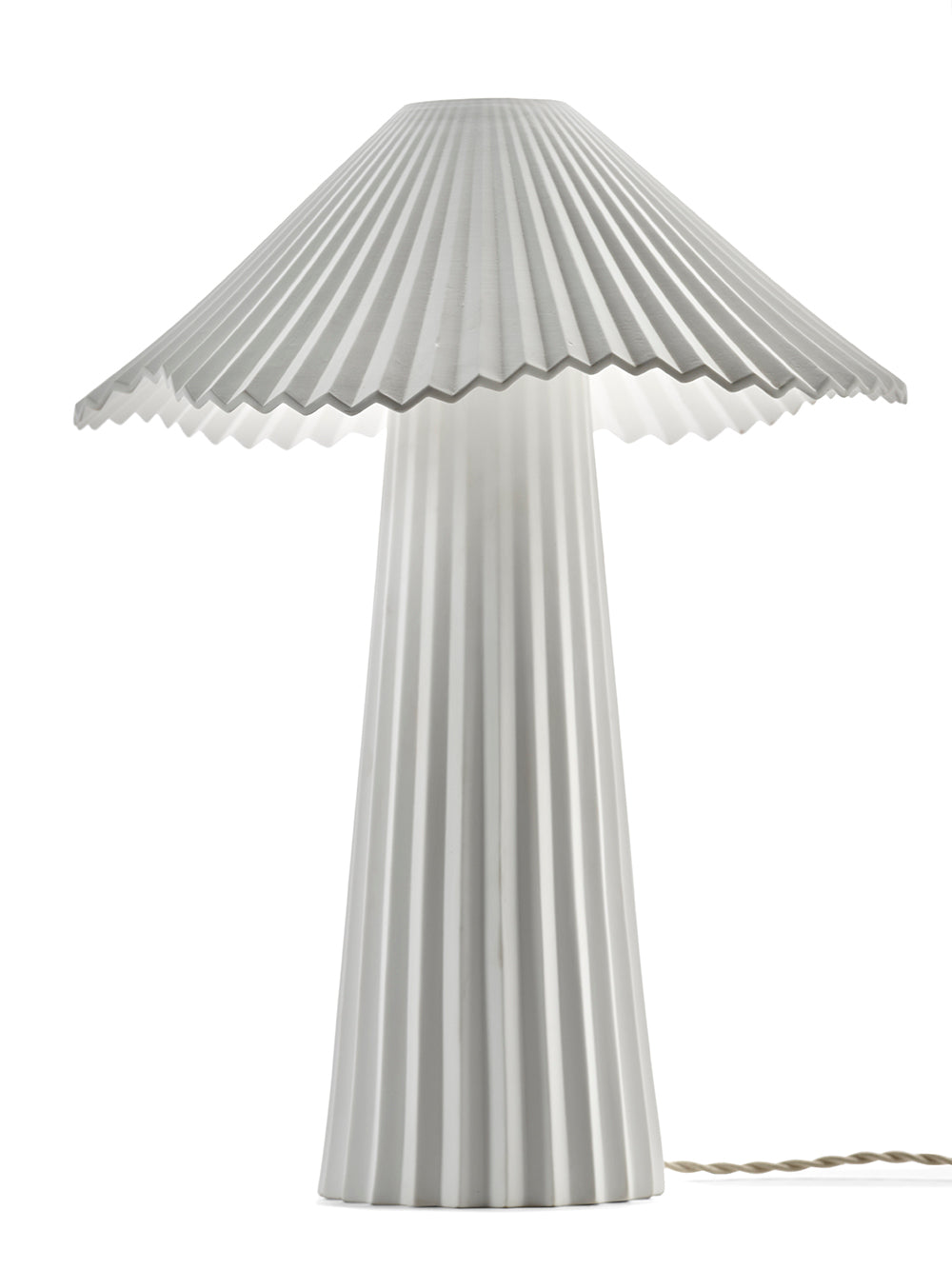 Striped lamp with pleated design on a white background