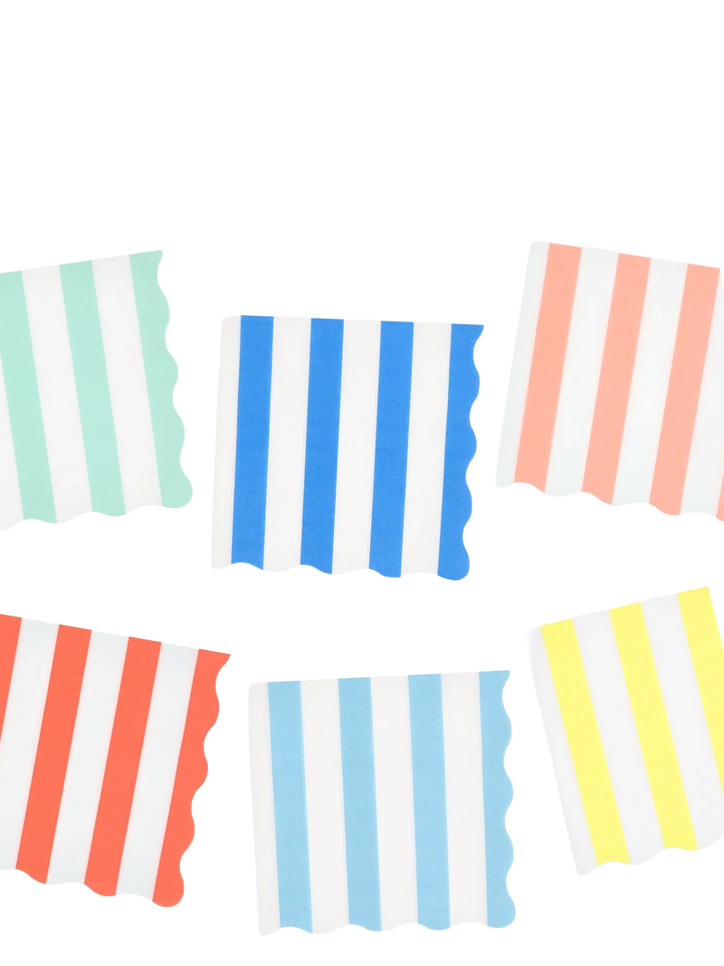 Colorful striped paper napkins on a white background