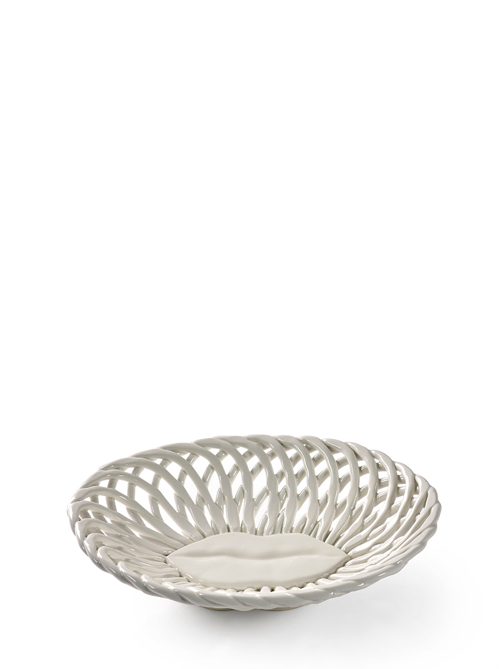 White woven bread basket on a white background