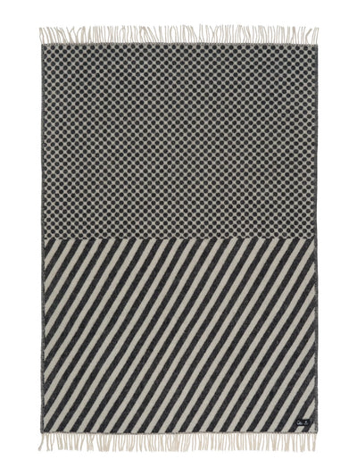 Dot & stripe wool throw, black-cream