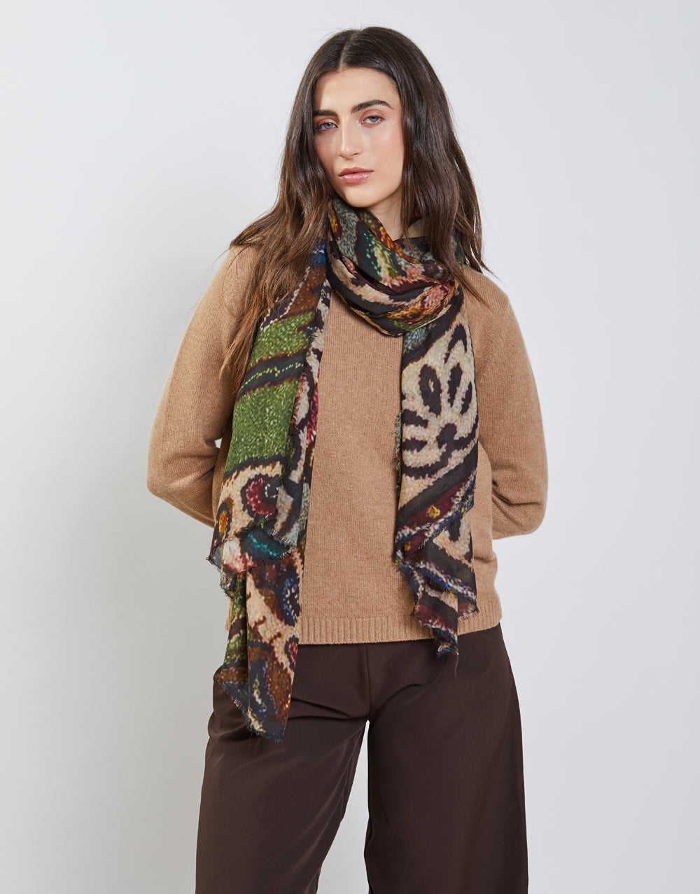 Moca printed stole, brown multi