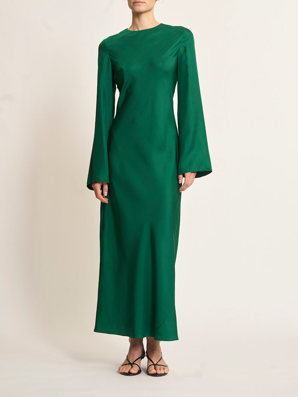 Fluid silk dress, emerald green