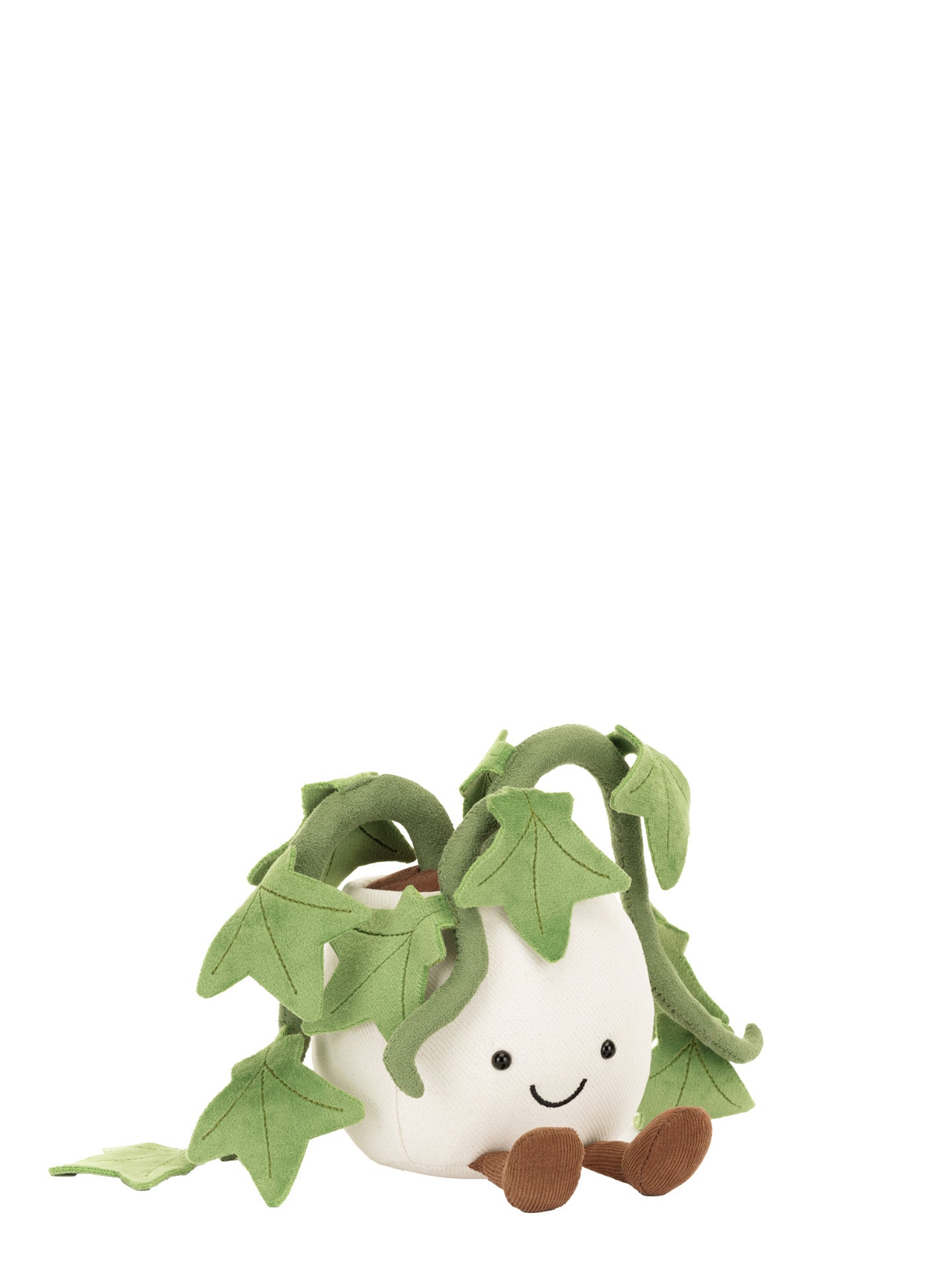 Jellycat plush toy shaped like a white pot with ivy plant