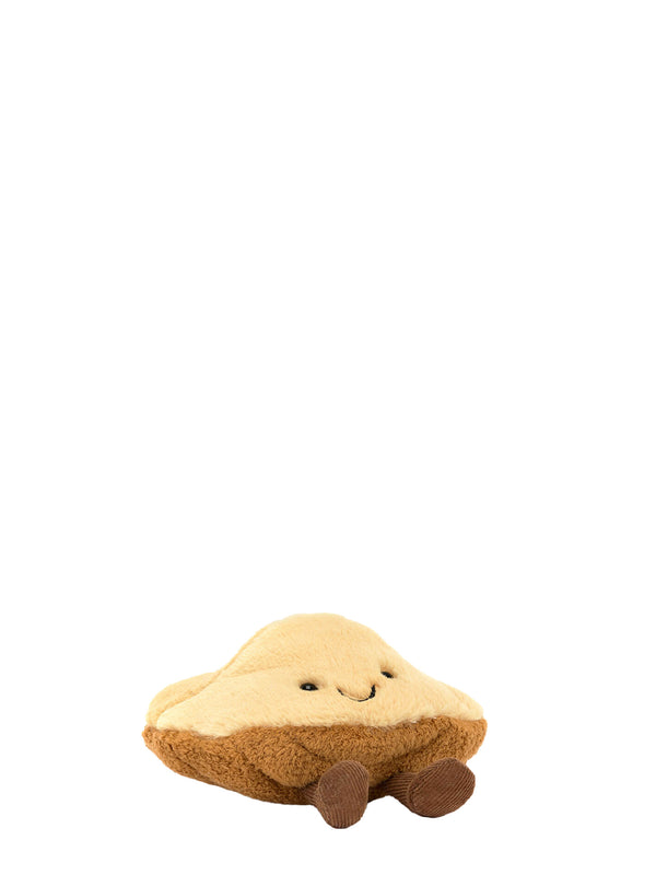 Toy resembling a pie with wheels on a white background