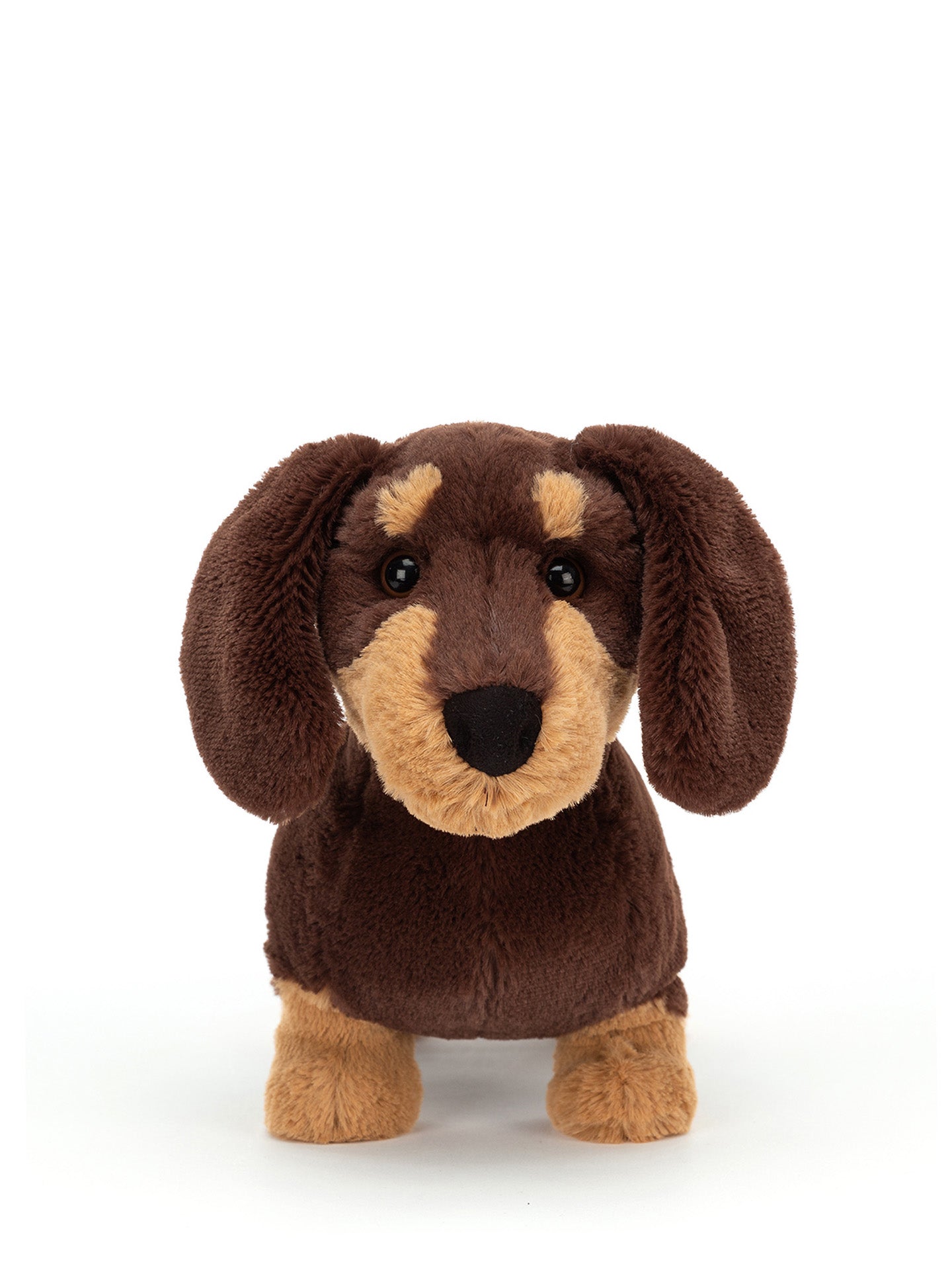 Otto the sausage dog is the cutest plush toy dachshund ready for hugs and kisses on the black nose.