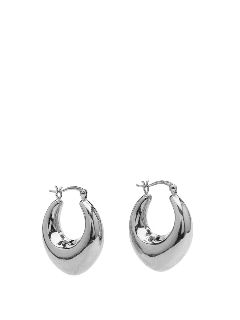 Silver hoop earrings on a white background