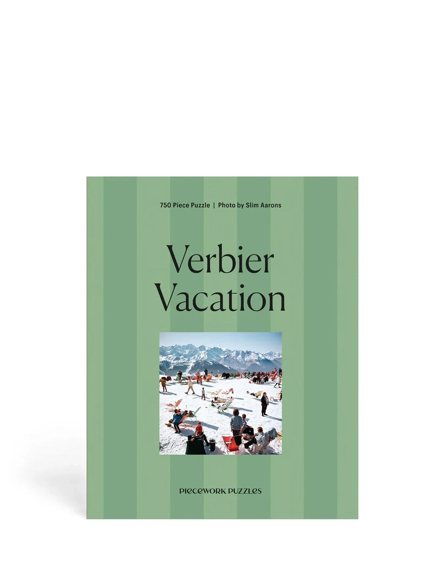 Puzzle box titled 'Verbier Vacation' with a scenic photo on a white background