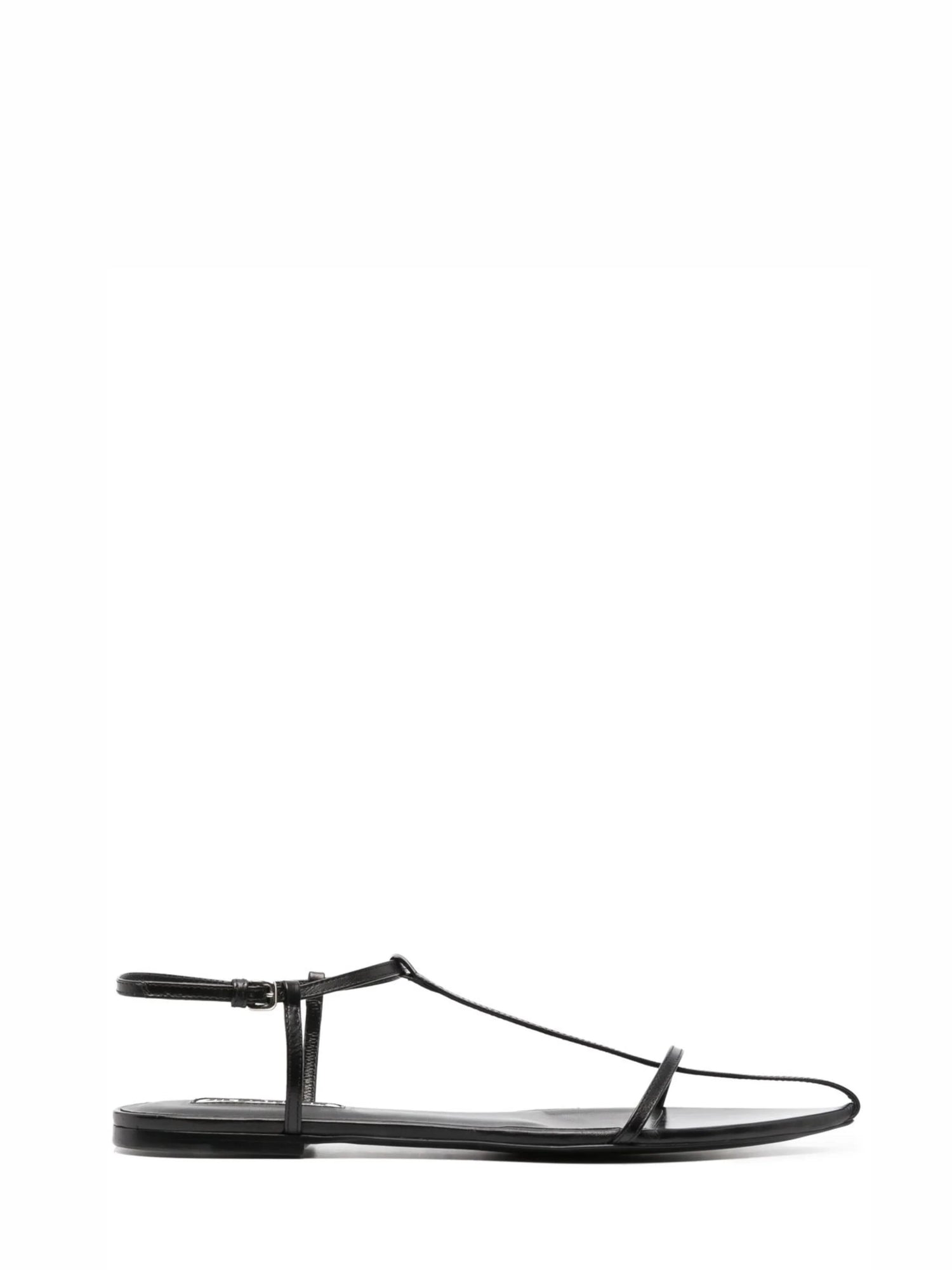 Pointed-toe leather flat sandals, black