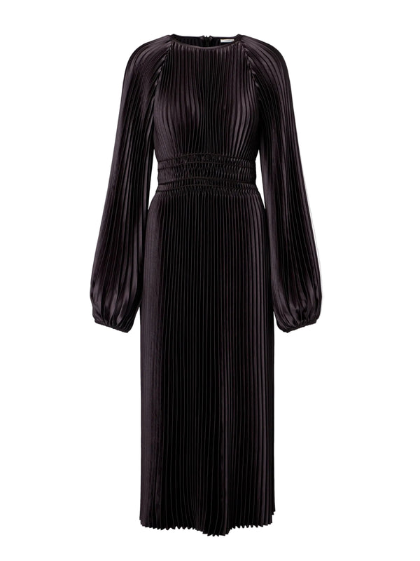 Ortiz Pleated Woven Dress, Cocoa