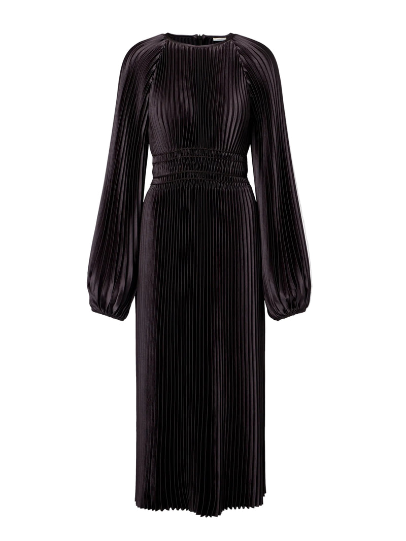 Ortiz Pleated Woven Dress, Cocoa