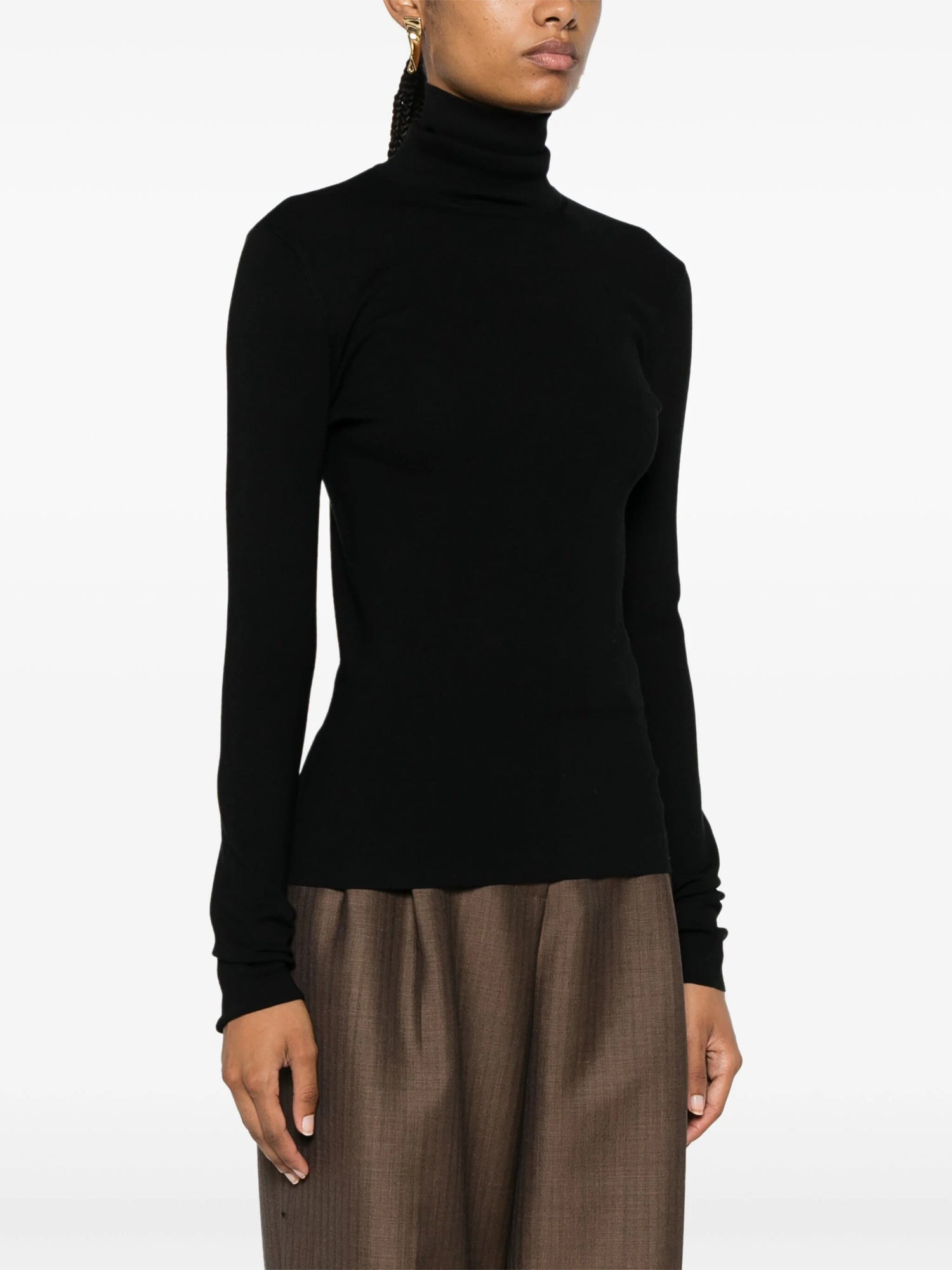 Silk Stretch Turtle Neck Jumper, black
