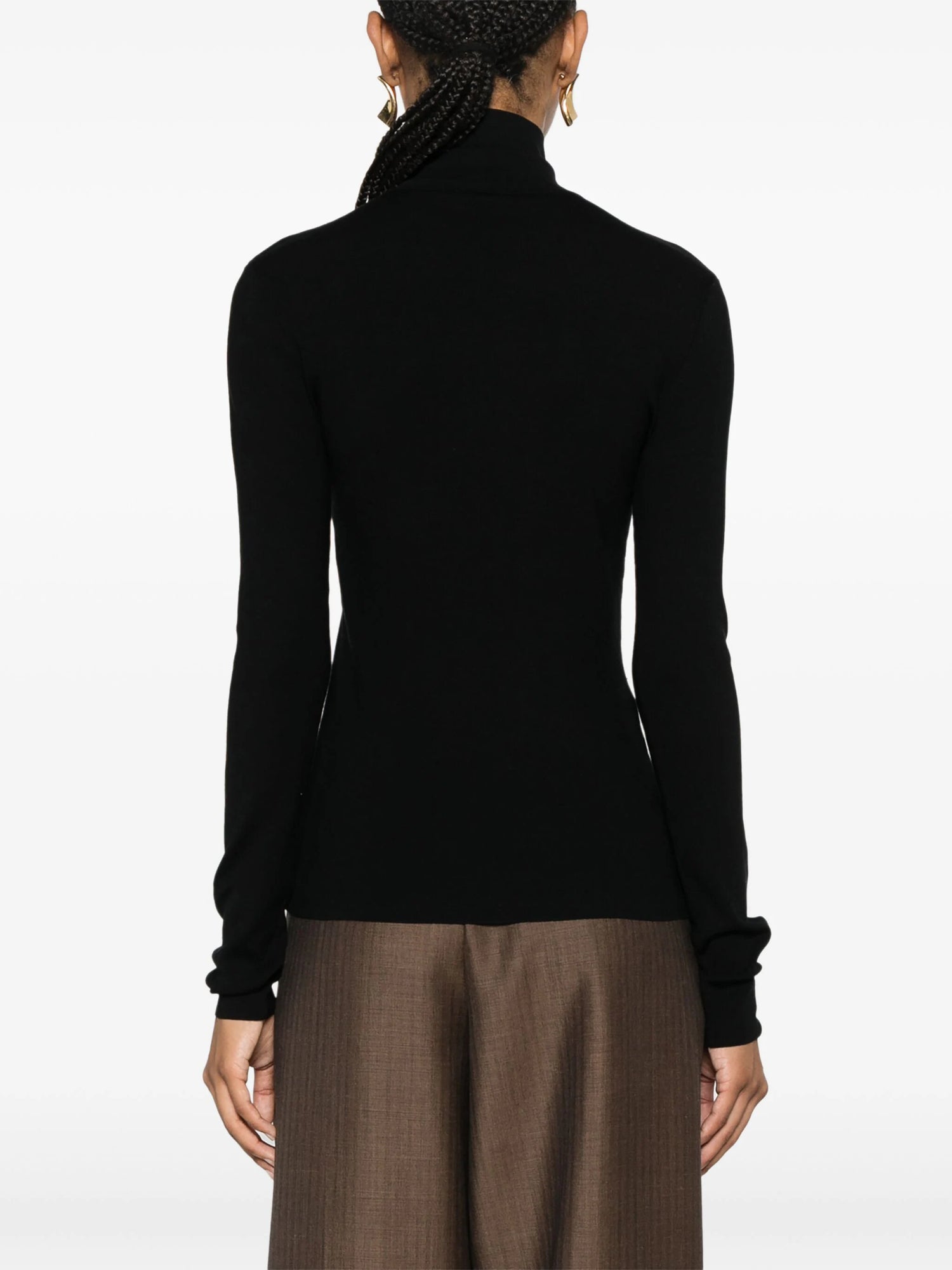 Silk Stretch Turtle Neck Jumper, black
