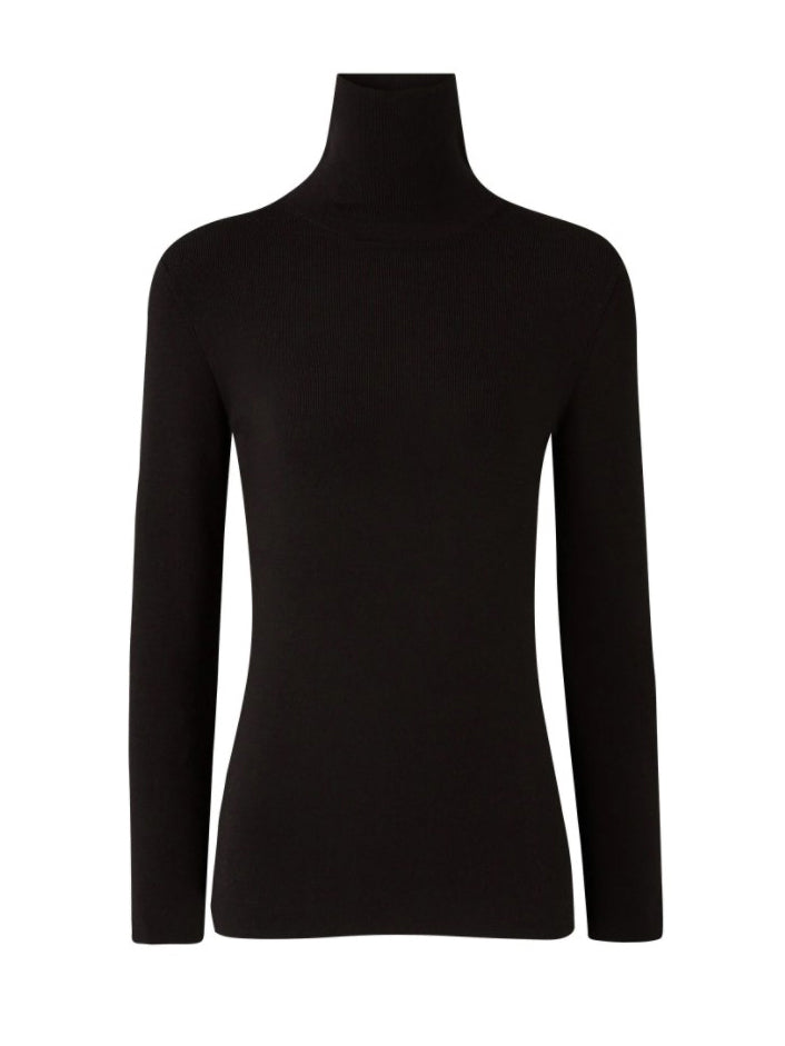 Silk Stretch Turtle Neck Jumper, black