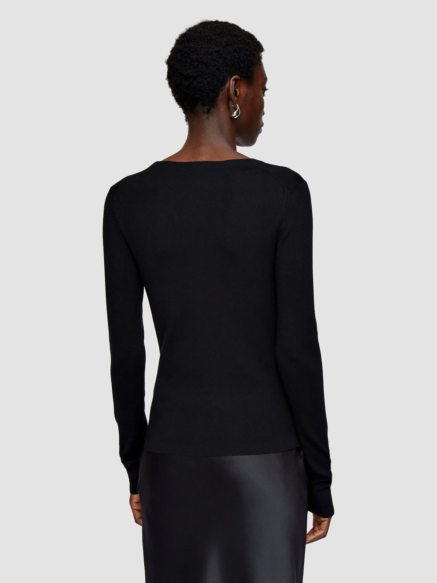 Silk Stretch V Neck Top, Black