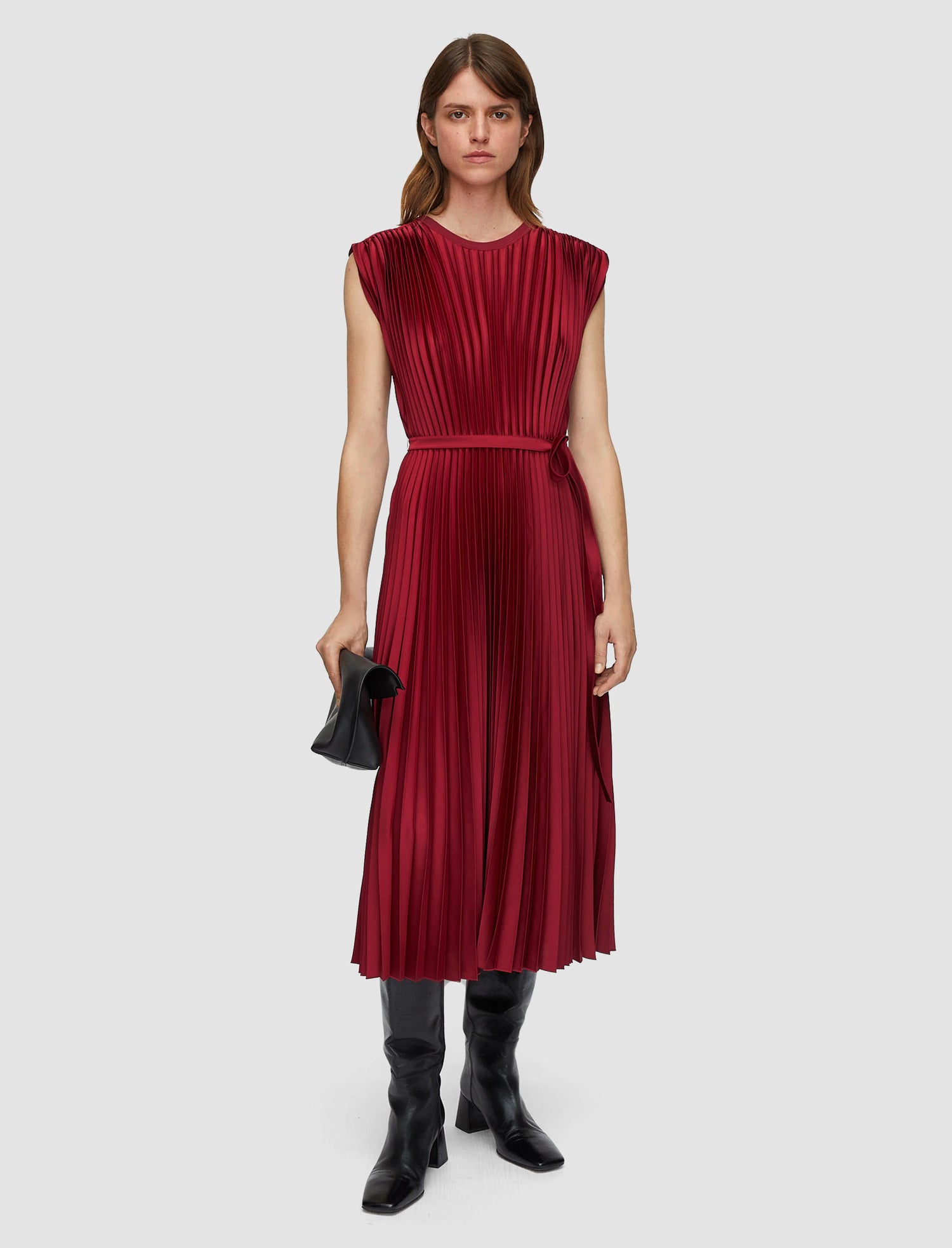 Volta knit weave plissé dress, ruby red
