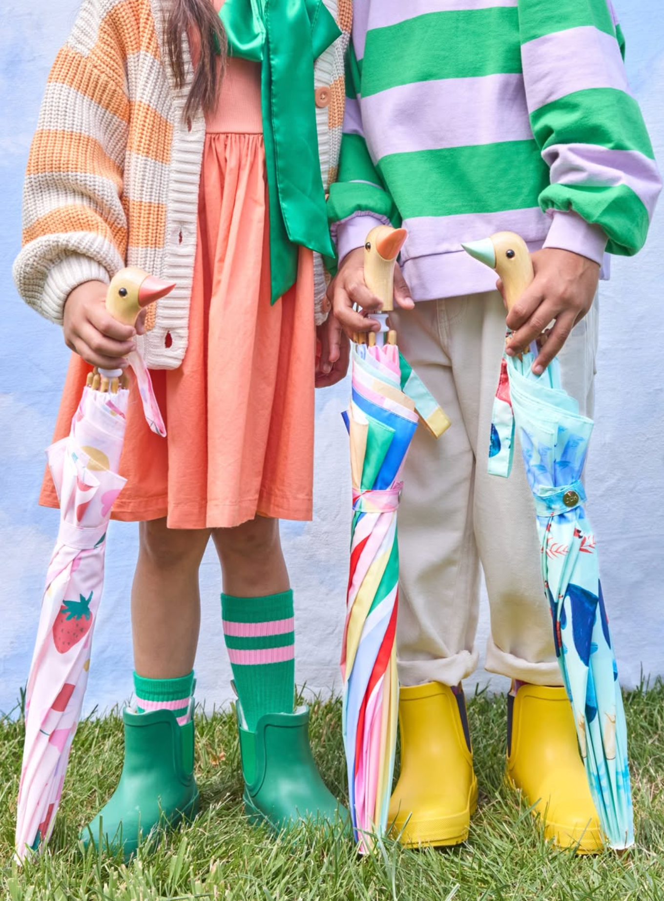 Children Duck Umbrella, Rainbow stripes - Meri Meri collab