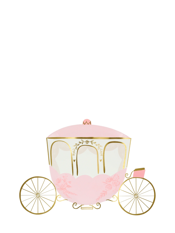 Pink and gold toy carriage on a white background