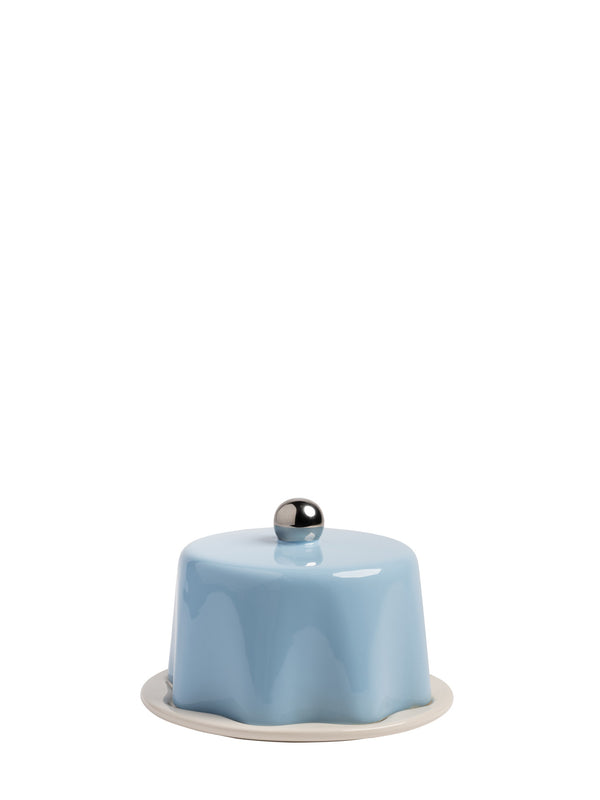 Tavola ceramic white serving plate w/ blue lid