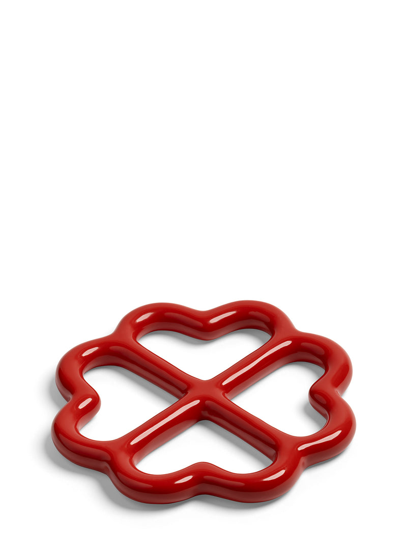 Clover ceramic trivet, red