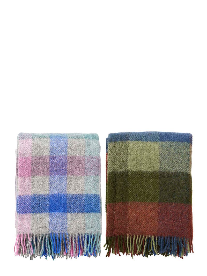 Gotland checkered wool throw, multi-green or multi-pastel