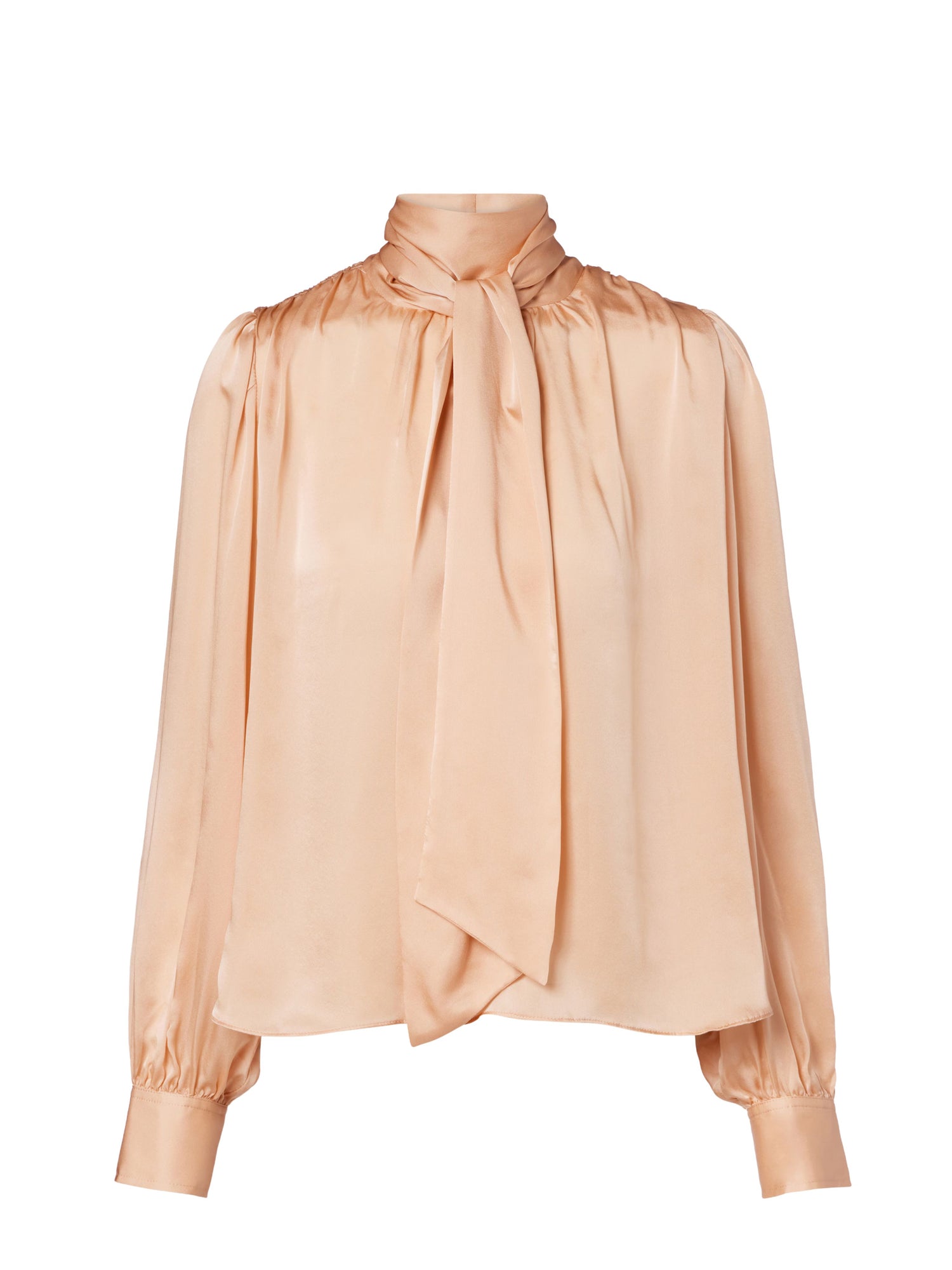 Ornament tie neck silk blouse, peachy sand