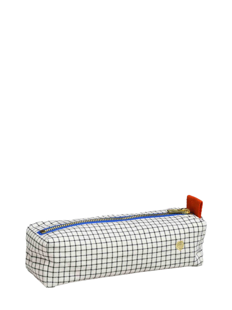 Gustave pencil case, grid and blue (6 × 20 × 5,5 cm)