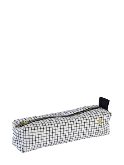Gustave pencil case, grid and black (6 × 20 × 6 cm)