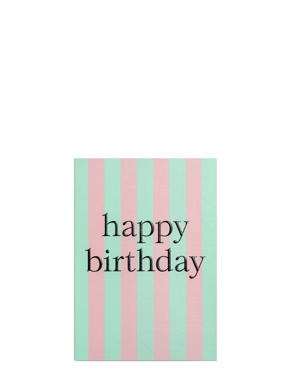 Pastel candy striped birthday card, pink/mint