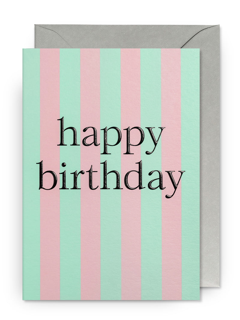 Pastel candy striped birthday card, pink/mint
