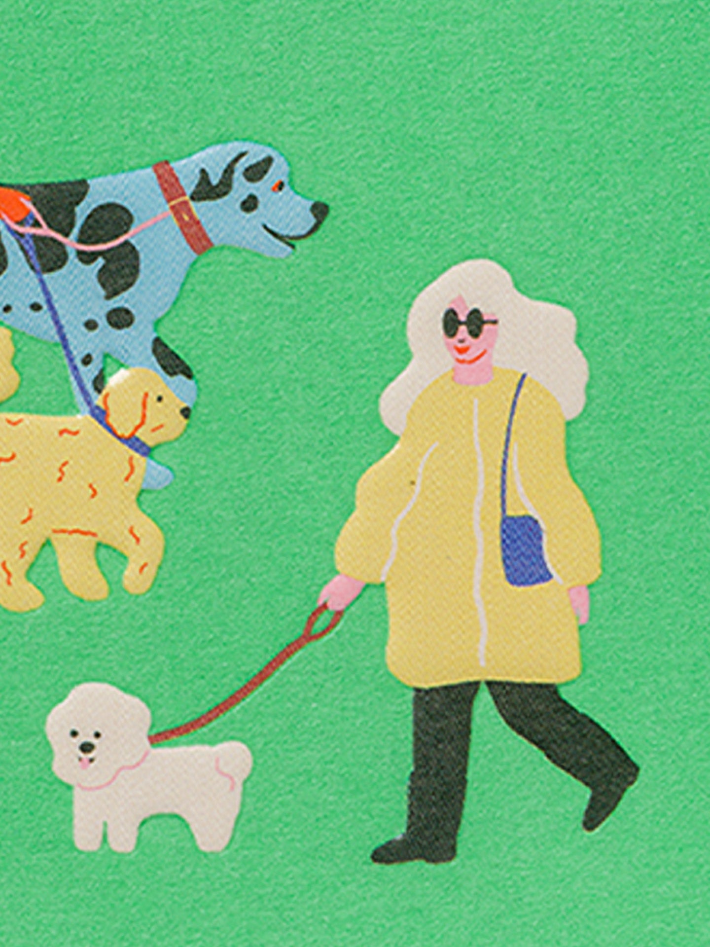 Dogs & People green illustrated birthday card by Naomi Wilkinson
