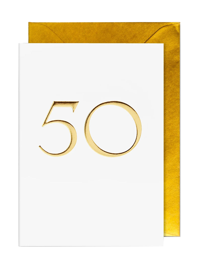 White & Gold Milestone 50th Birthday Card