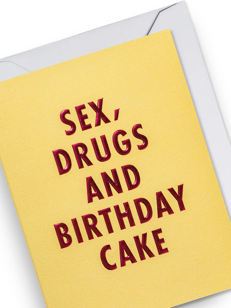 Sex, drugs and birthday cake mini birthday card