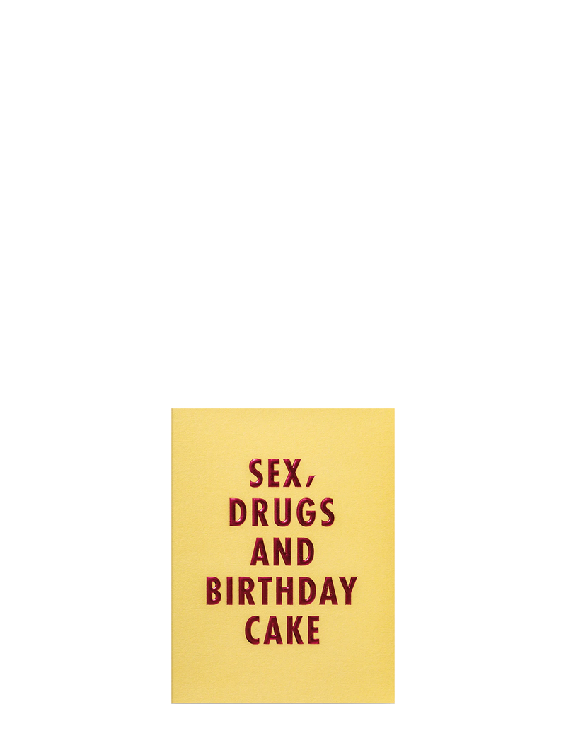 Sex, drugs and birthday cake mini birthday card