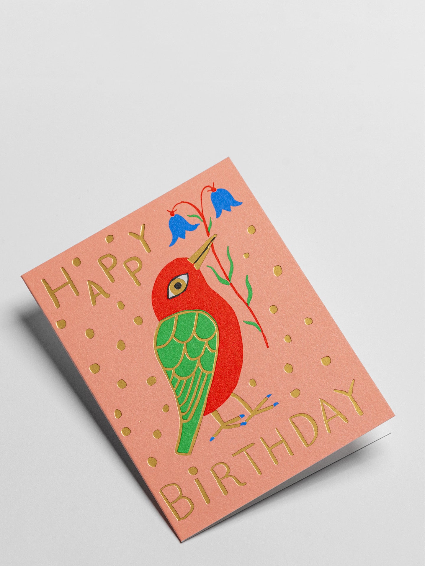 Bluebell & bird illustrated mini birthday card