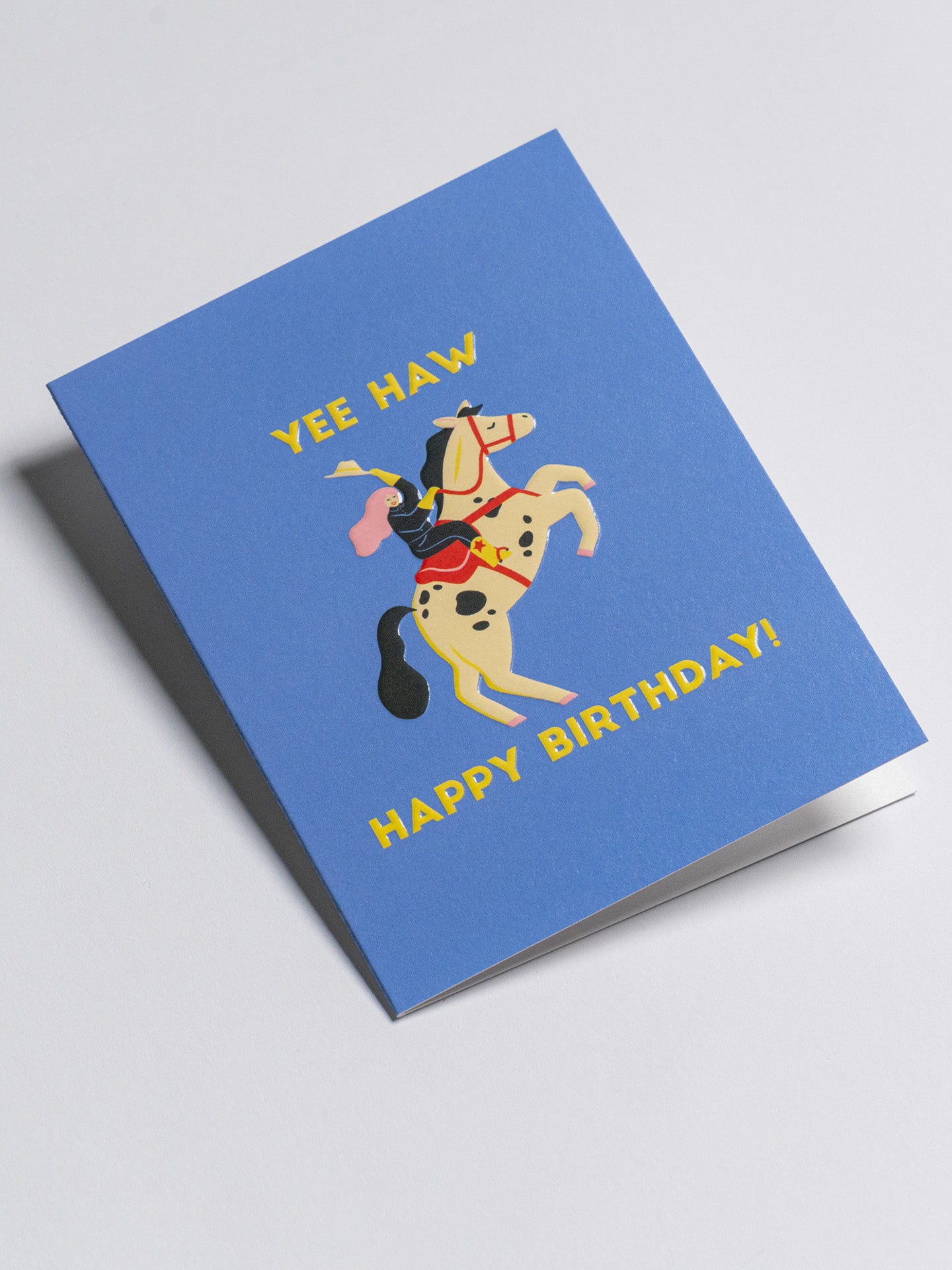 Yeehaw cowgirl illustrated birthday mini card by Naomi Wilkinson