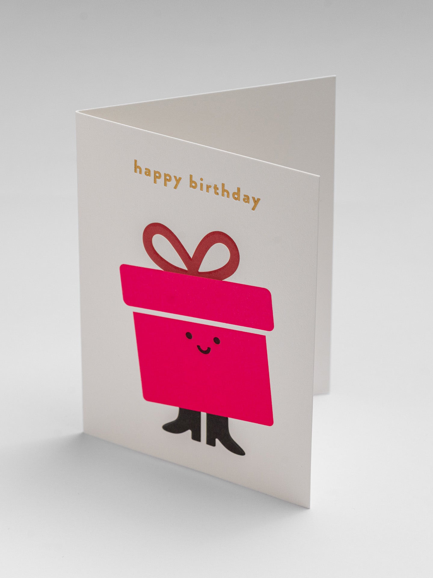 Neon gift box on grey illustrated mini birthday card