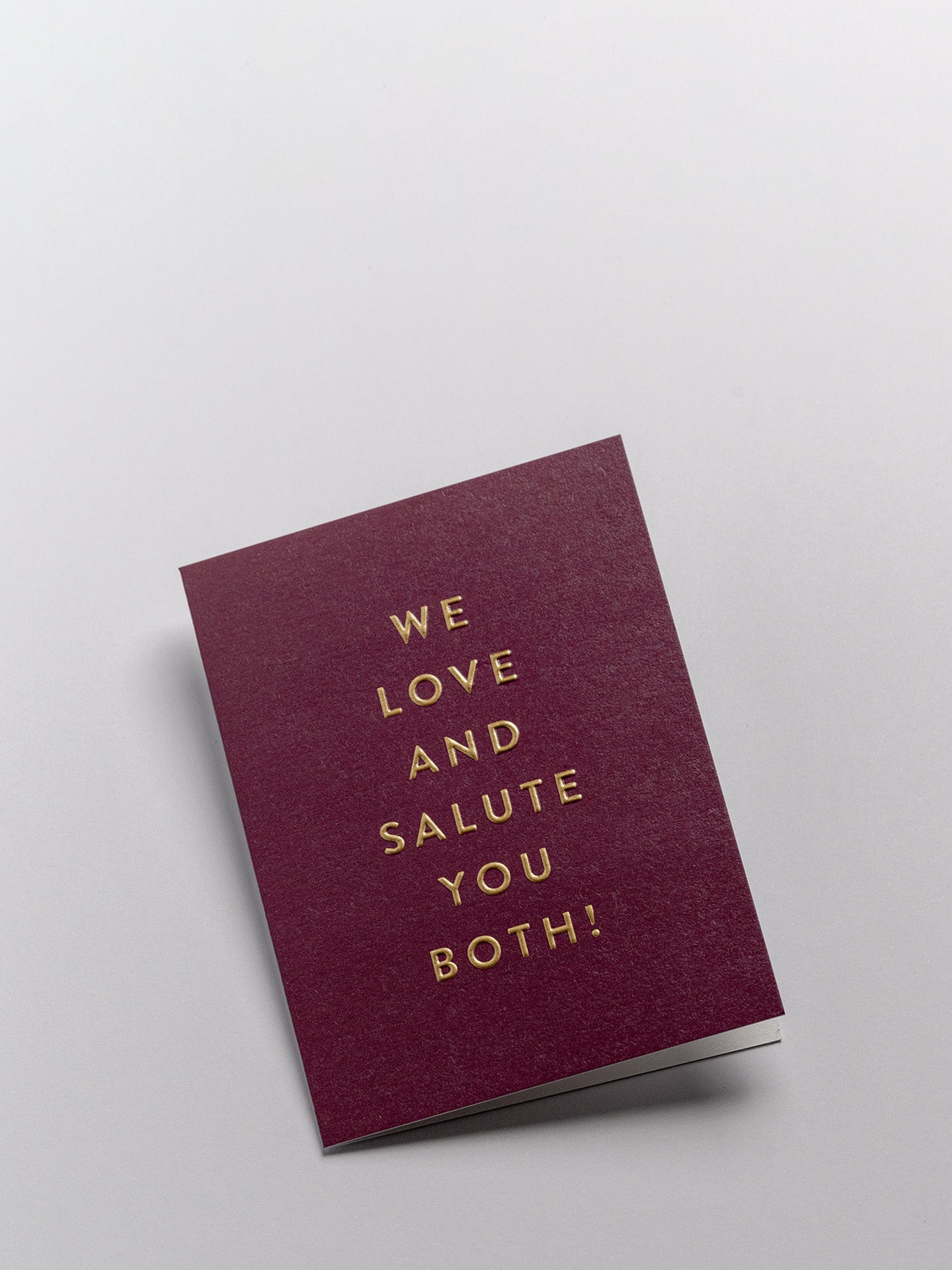 We Love and Salute You Both, wedding mini card