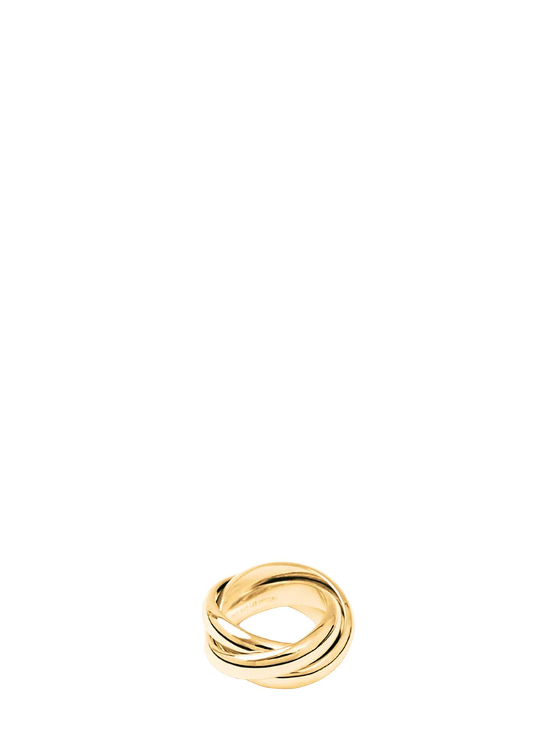 A gold twisted knot ring, photographed on a seamless white background.