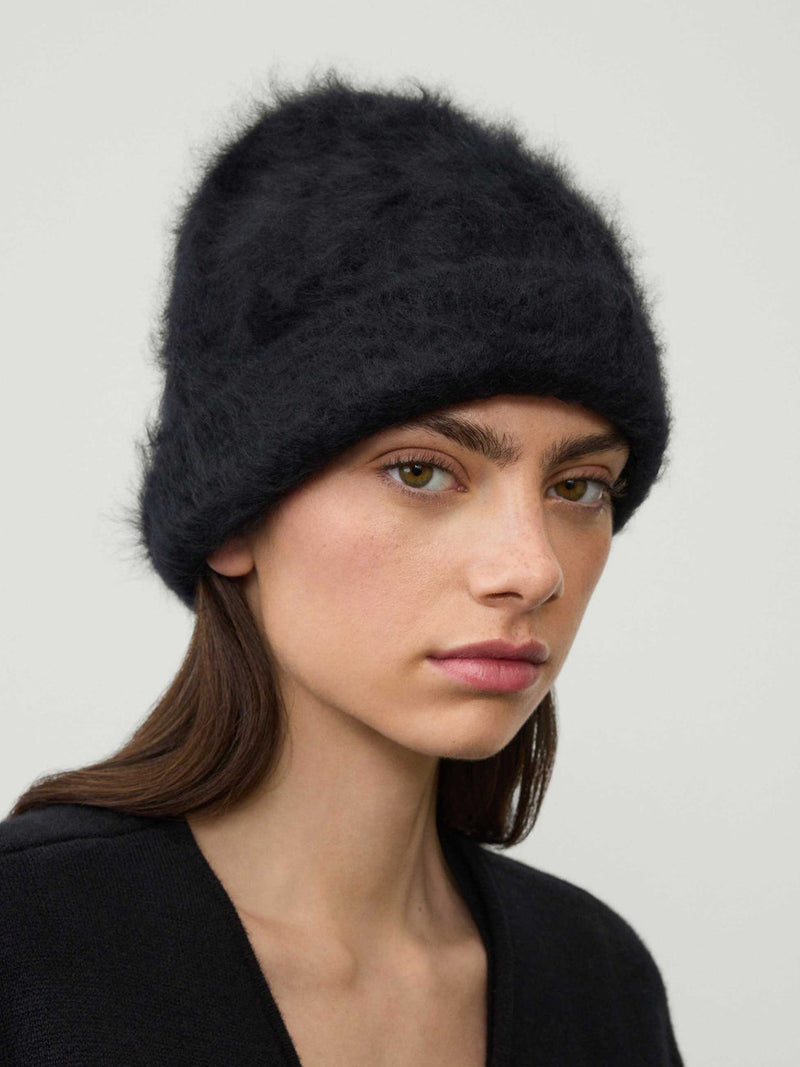 Brushed cashmere beanie, black