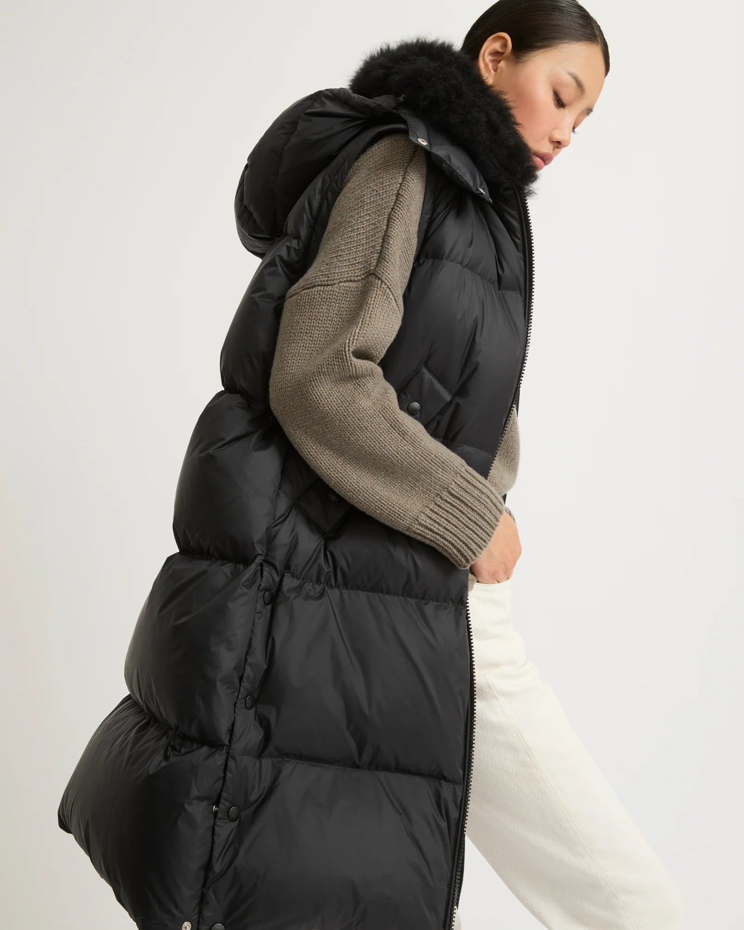 Long down coat technical fabric, black