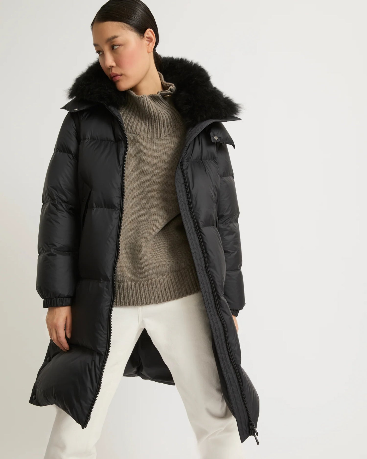 Long down coat technical fabric, black
