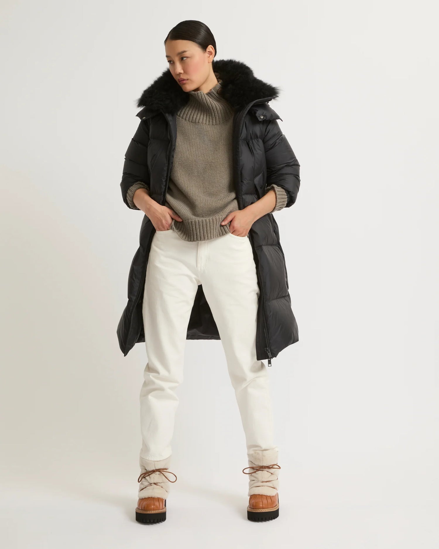 Long down coat technical fabric, black