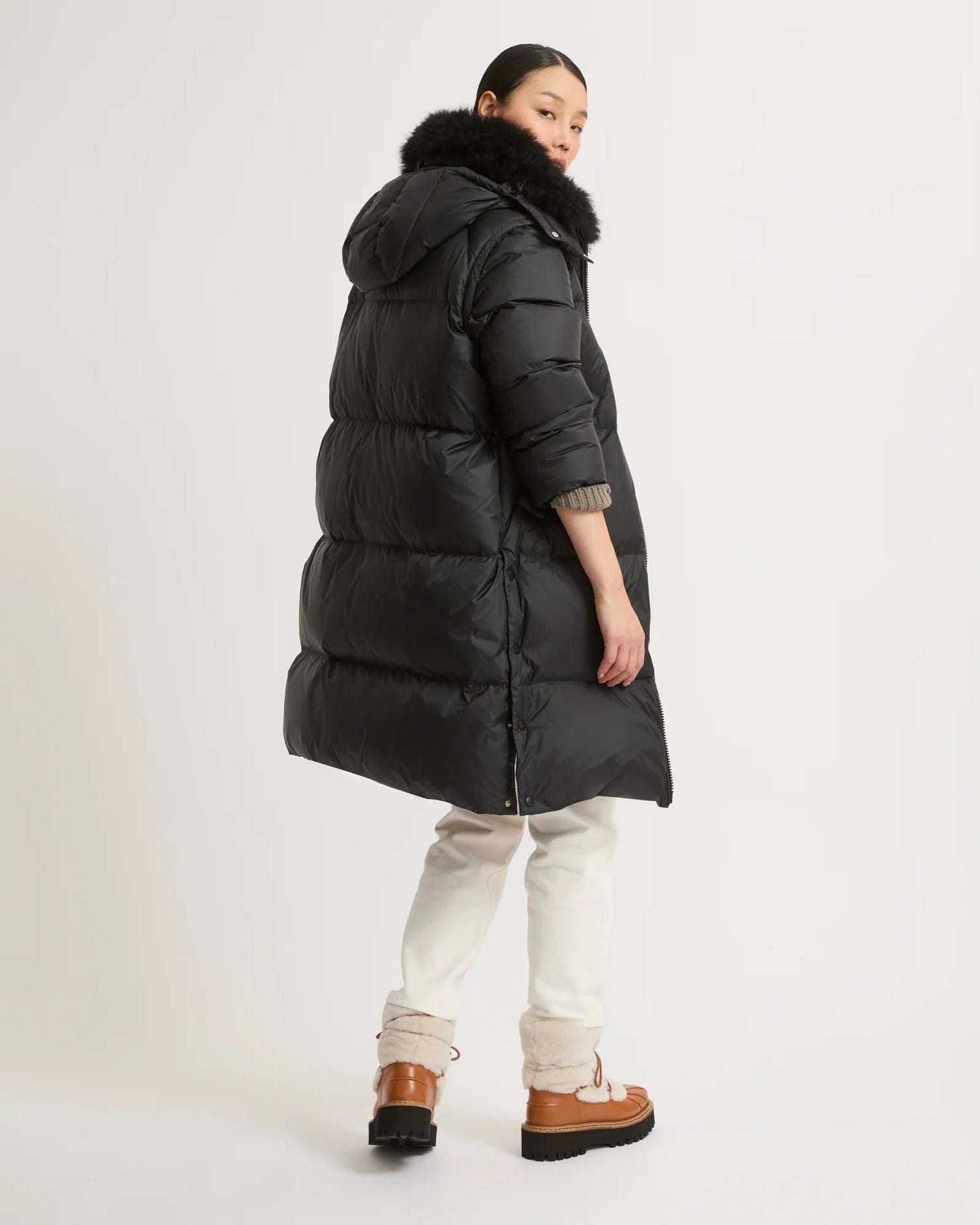 Long down coat technical fabric, black
